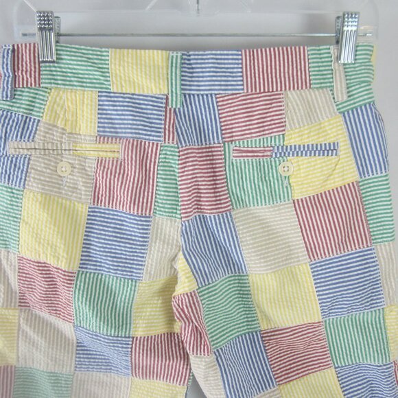 New Ralph Lauren Sport Womens 2 Yellow Red  Striped Seersucker Shorts Patchwork - Picture 5 of 7